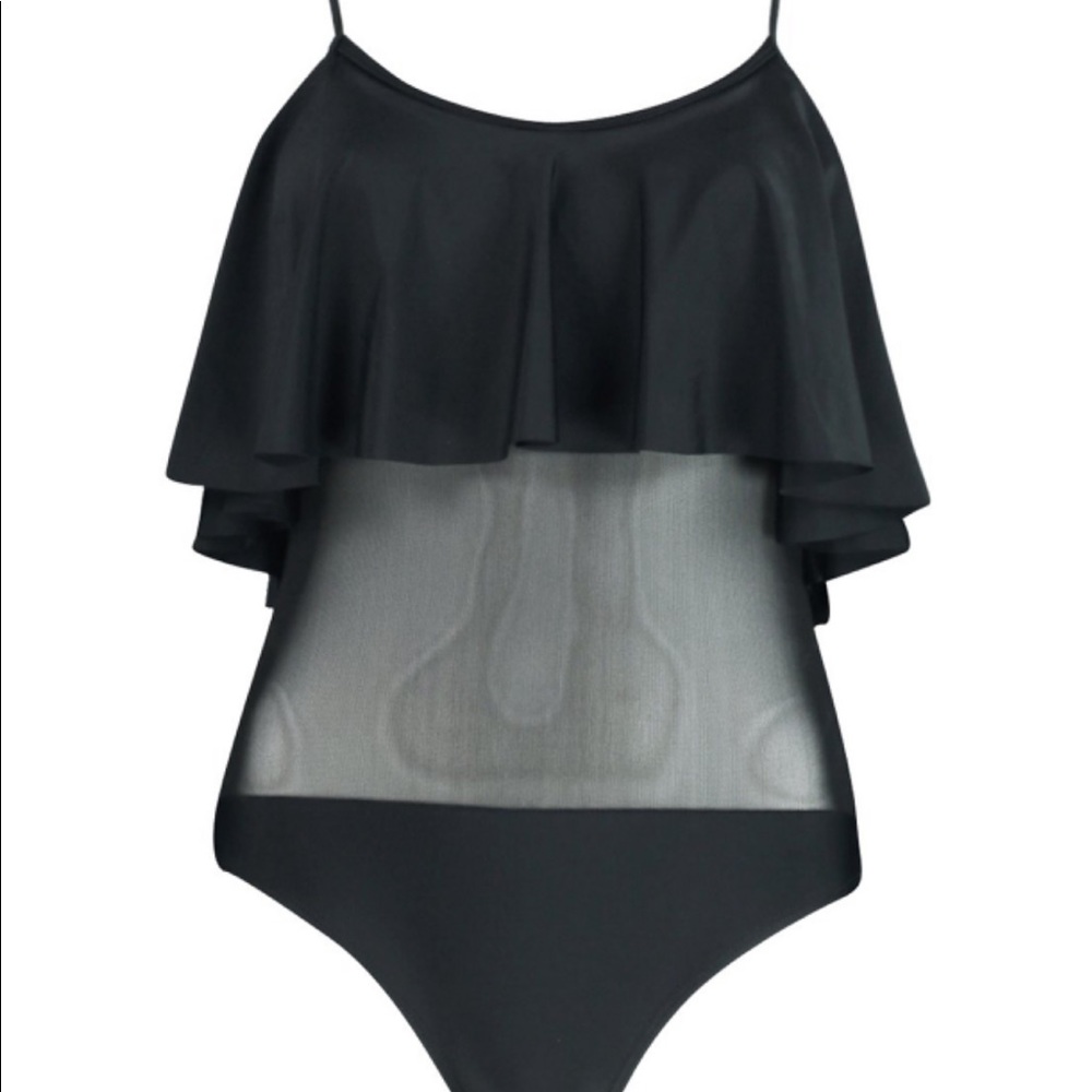 NWT Boohoo Black Dubai Cold Shoulder Swimsuit